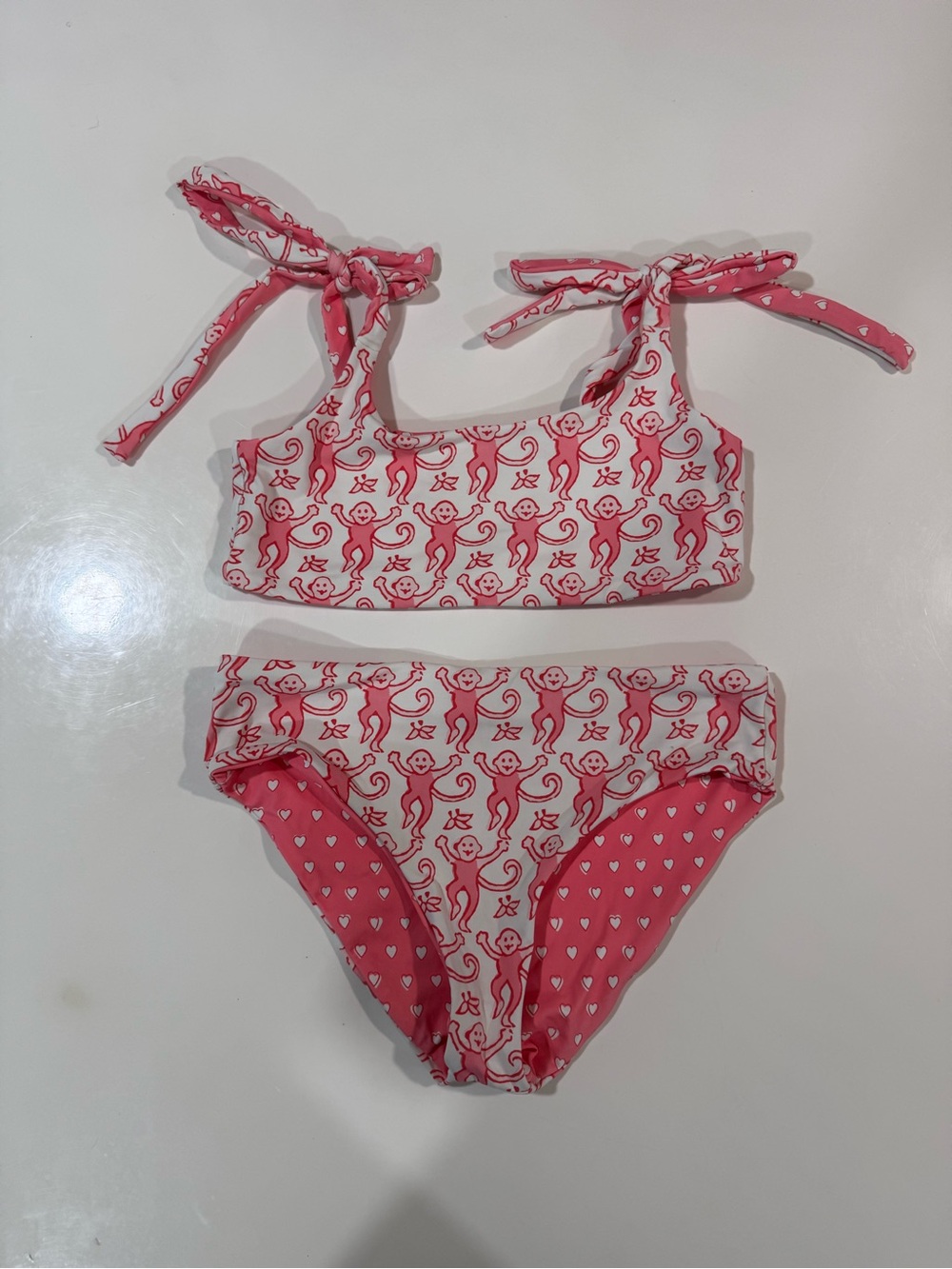 Roller Rabbit Girls - Reversible Pink Monkey/Heart Print Bikini Set